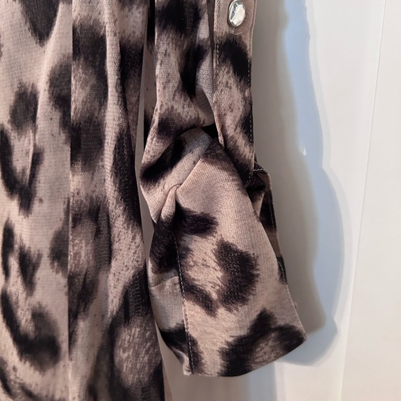 INC Women's Leopard Print Top - Brown with crystal buttons - Picture 5 of 9